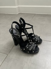 GUCCI Leather T-Strap Sandal, Studded, Block Heel, EU 37.5/US 7.5, Free Shipping