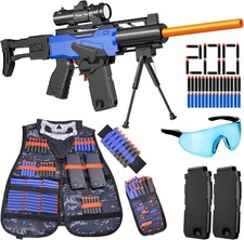 Toy Gun Electric Automatic Sniper Rifle W/ Scope Tactical Vest Kit Bipod