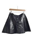 Plein Sud Leather Skirt Women's Size UK 14 Black A-Line Button Detail France