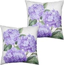 Purple Hydrangea Pillow Covers 18x18 Set of 2 Spring Summer Decorative Pillow Co
