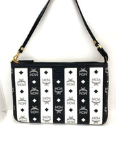 used MCM Logogram Visetos Leather Black White Tote Bag 32201