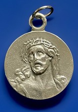 Medalla religiosa vintage católica de Jesucristo corona de espinas tono plata
