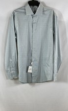 Bugatchi Uomo Men's Green Blue Micro Check Long Sleeve Button Down Shirt NWT 16