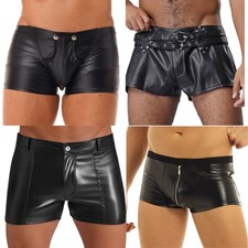 US Mens Faux Leather Booty Shorts Pants Boxer Briefs Hot Pants Party Clubwear