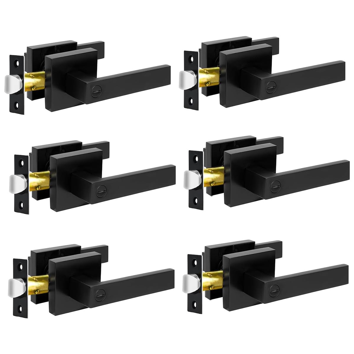 Privacy Door Levers 6 Pack Matte Black Handles Bed and Bath Locks Interior