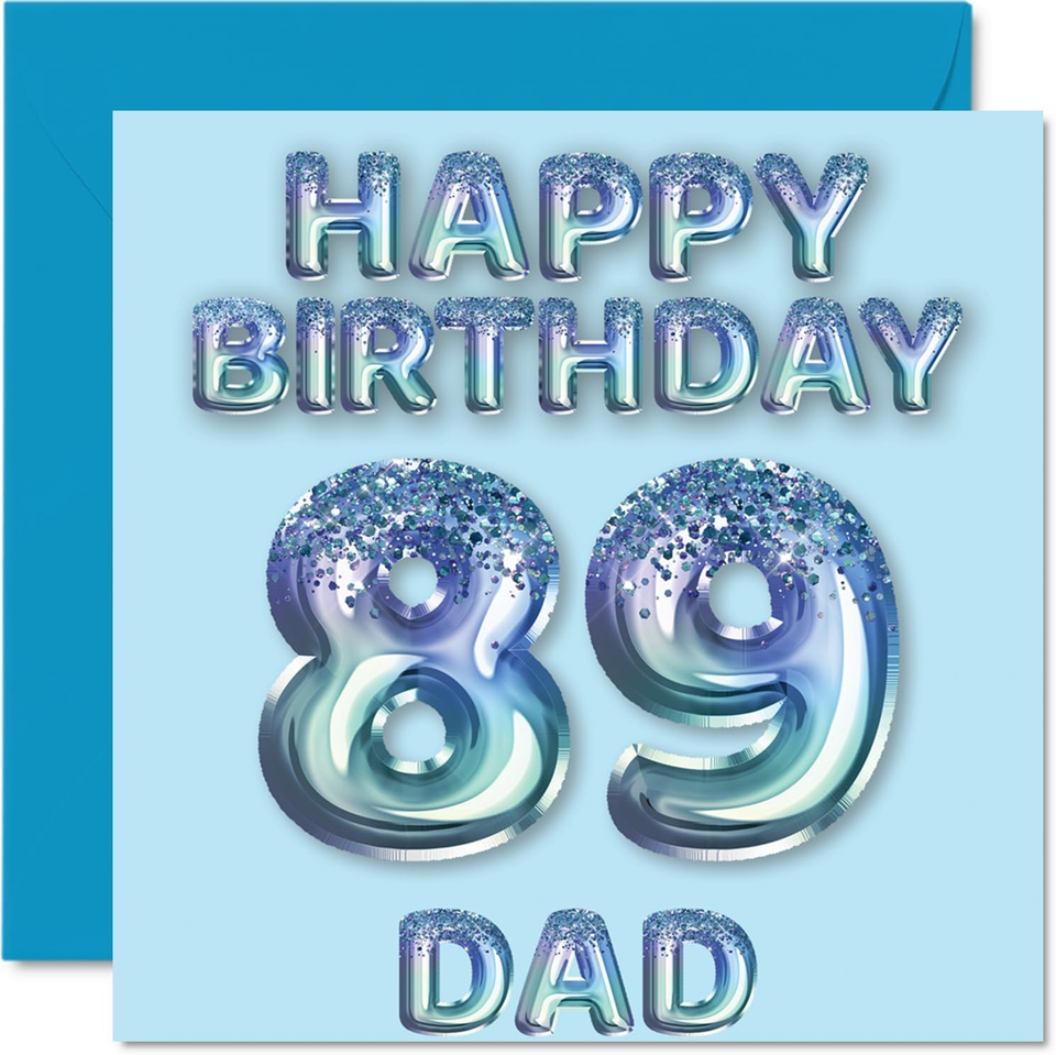 89th Birthday Card For Women - Pink & Purple Glitter Balloons - Happy Birthday Cards For 89 Year Old Woman Mum Great Nanny Grandma Gran, 145mm X 145mm Eighty-Nine Eighty-Ninth Bday Greeting