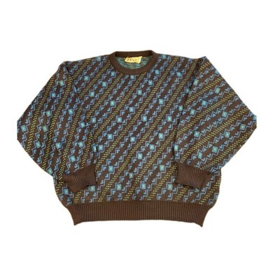 Vintage Sands Pullover Damen Strick Abstraktes Muster Opa Pulli S Blau Retro