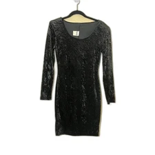 VTG YK2 Black Crushed Velvet Body Con Dress Goth Whimsigoth Witch Medium 