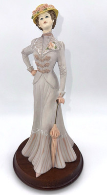 Victorian Woman Statue Arnart Pucci w/Parasol Figurine 10.5  Tall Signed VTG