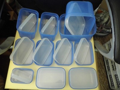KONVOLUT  TUPPERWARE VORATSDOSEN - KIPPDECKEL - BLAU/TRANSPARENT - BENUTZT - GUT