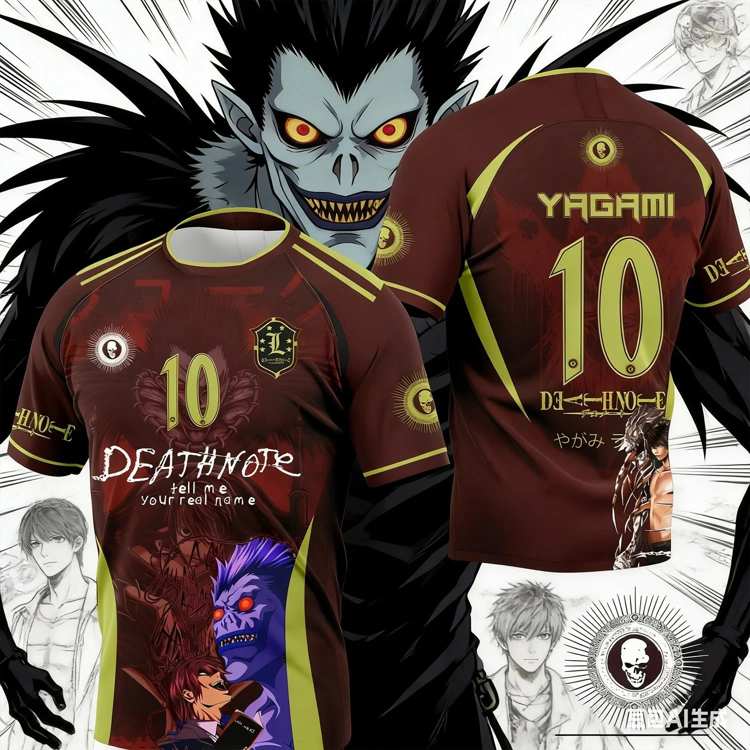 Death Note ANIME Football T-Shirts Quick Dry Polyester Breathable Tees