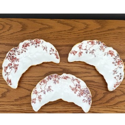 Elite Limoges France Crescent Bone Dishes Set of 3 Floral Gold Scalloped Rim