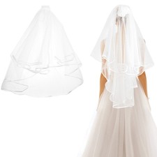 2pcs Polyester Long Mesh Tulle Bridal Veils with Plastic Hair Comb