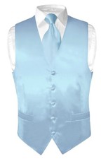 Biagio Men's SILK Dress Vest  NeckTie Solid BABY BLUE Color Neck Tie Set