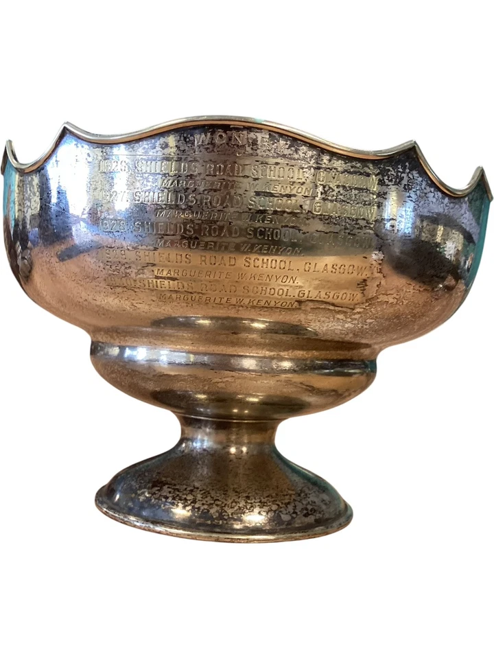1926 Watson & Gillott Silver Plate School Trophy Bowl Music Engraved Pedestal - Image 3 of 4