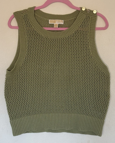 Michael Michael Kors Green Open-Knit Sweater Vest Crew Neck Sleeveless L