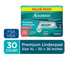 Assurance Unisex Premium Underpad for Adults, XL , Maximum Absorbency (30 Count)