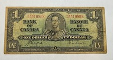 1937 Bank of Canada $1 Dollar Banknote BC21d