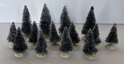 Lemax Flocked Bottle Brush Trees Lot of 14 Christmas Village Accessory Vintage