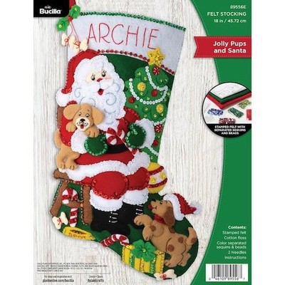 Bucilla 18'' Filz Weihnachten Strumpf Kit-Jolly Pups Santa