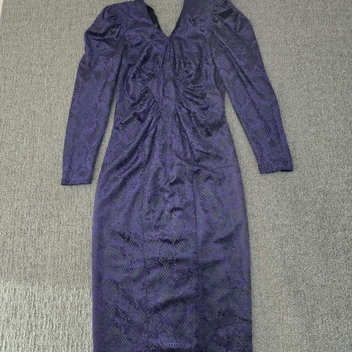 Vintage BABU Paris Purple Snakeskin Bodycon Midi Dress Ruched Goth Glam France