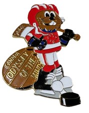 2003 Canada Odyssey Of The Mind OM OotM Hockey Player Beaver Pin Pinback Button
