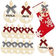 12 Pcs Christmas Stocking Name Tags Hollow Out Wooden Name Tags for Christmas