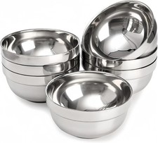 6 Pack 18/8 Stainless Steel Bowl, Double Walled Insulated Soup Large, Silver 