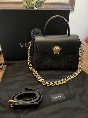 Versace Black La Medusa fabric/Leather Handbag