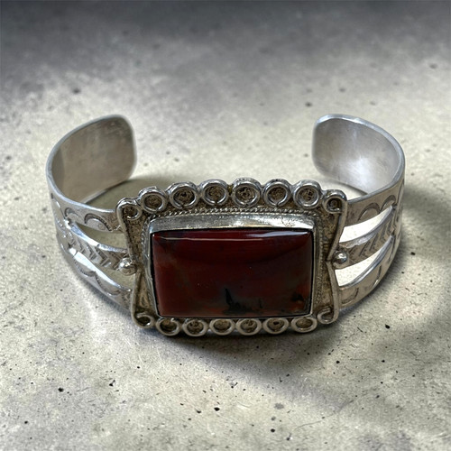 VTG Native American?? Petrified Wood Sterling Silver Cuff Bracelet 38g DS03