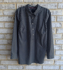 Talbots Long Sleeve Button Up Collared Black/White Geo Shirt Women's Size 14