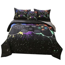 Twin Gamer Comforter Sets for Boys Girls ,6 Piece Bed in Twin 6-Piece Black