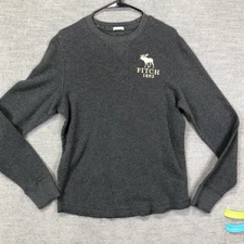Abercrombie & Fitch Shirt Mens M Gray Muscle Waffle Knit Crewneck Big Logo
