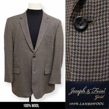 JOSEPH  FEISS mens brown HOUNDSTOOTH 100 WOOL sport coat jacket blazer 48 R