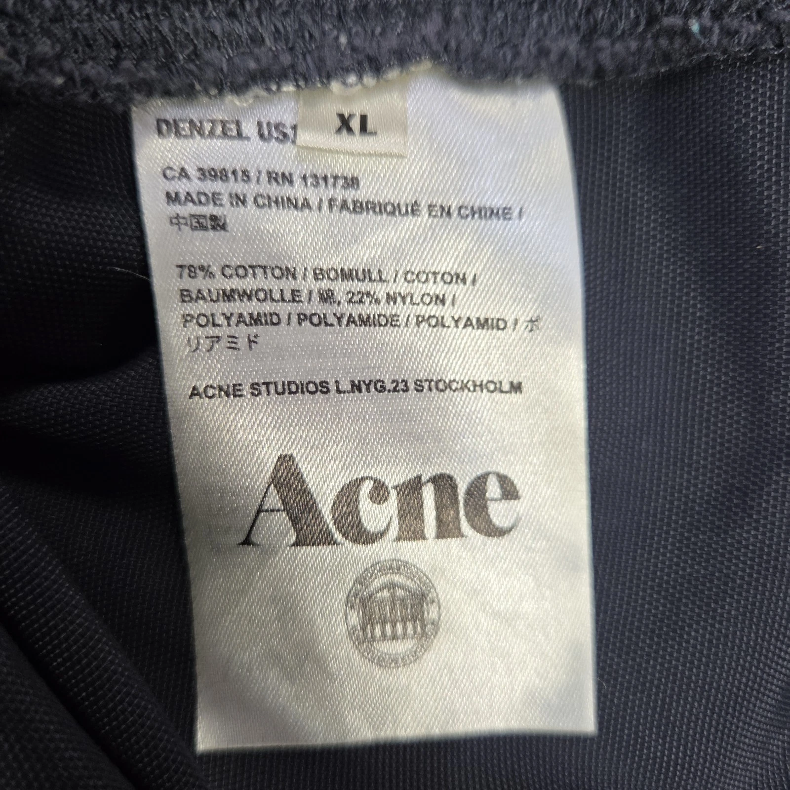 Acne Studios Denzel Bomber Jacket Mens XL Navy Blue Full Zip Drawstring Stained image 9