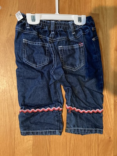 Nwt! Oh baby Denim Blue Jean Capris Embroidered Girls Pants Sz 18 Mos CUTE! - Picture 2 of 2