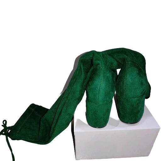 Fashionable Women's Block Heel Stretch Overtheknee Boots Green/UK3.5