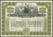 USA: Marconi Wireless Telegraph Co. of America, 50 shares capital stock, 1920