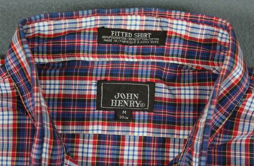 John Henry Vintage Plaid Long Sleeve Button Fitted Shirt Mens Medium - Picture 2 of 3