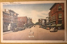 Linen Postcard UNP Main Street, Willimantic Connecticut CT