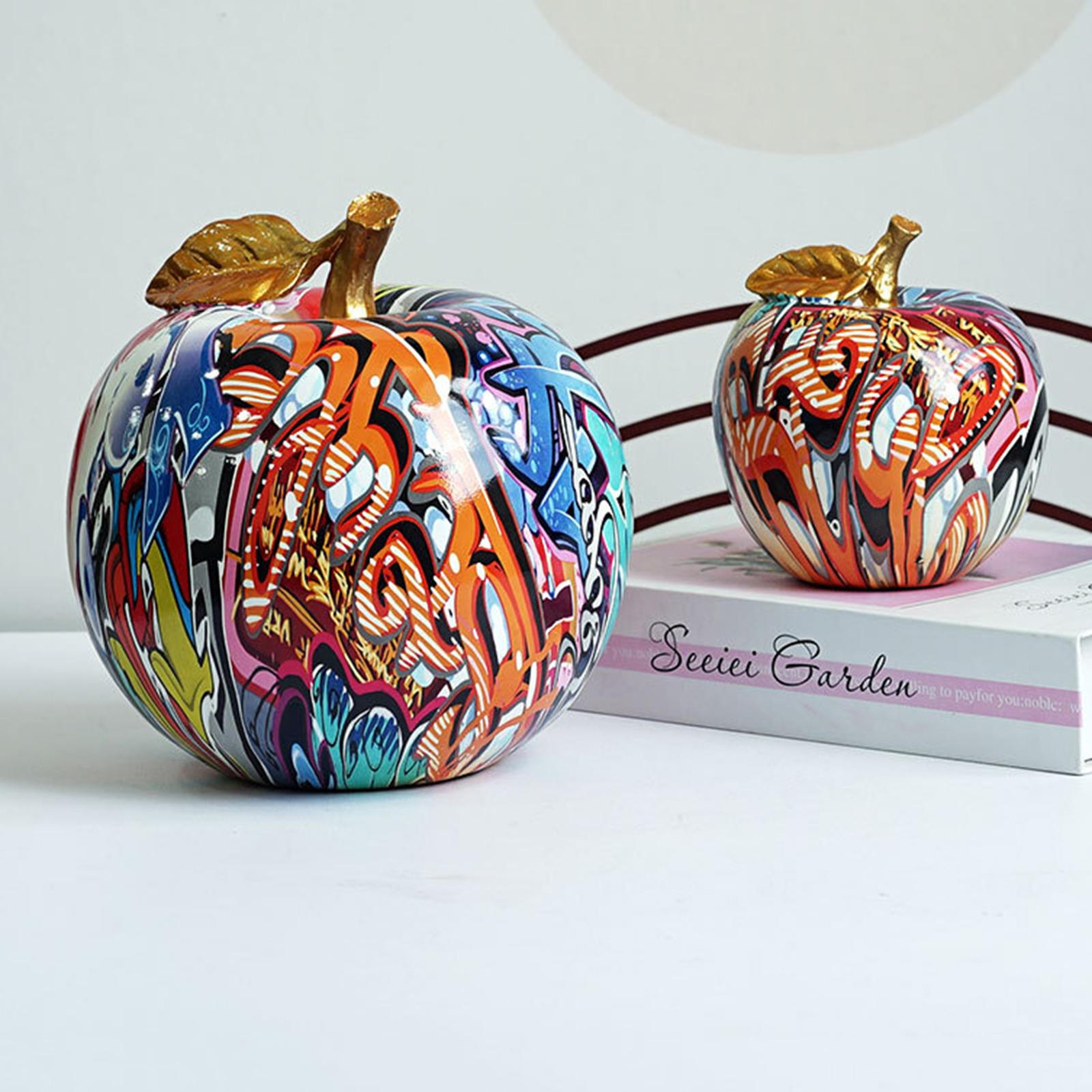 Colorful Fruit Figurines Graffiti Resin Sculptures Reusable Abstract Home Decor