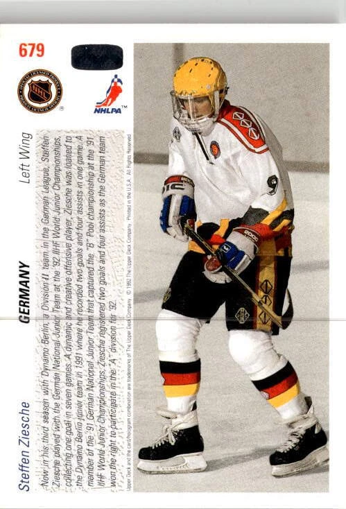 1991-92 Upper Deck #679 Steffen Ziesche - Image 2 of 2