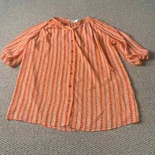 Collective Concepts Womens Blouse Top Size Small Orange Print Button Front