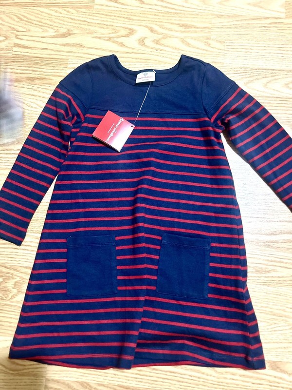 Hanna Andersson Navy Blue Red Long Sleeve Dress 110 New
