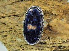 Natural Blue Sodalite 925 Solid Sterling Silver Ring Size US-9