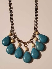 Dangle turquoise color beaded chain necklace 16" N59