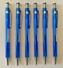 Paperchase Blue Metal Mechanical Ballpoint Blue Pen Silver Detail Black Ink x 6