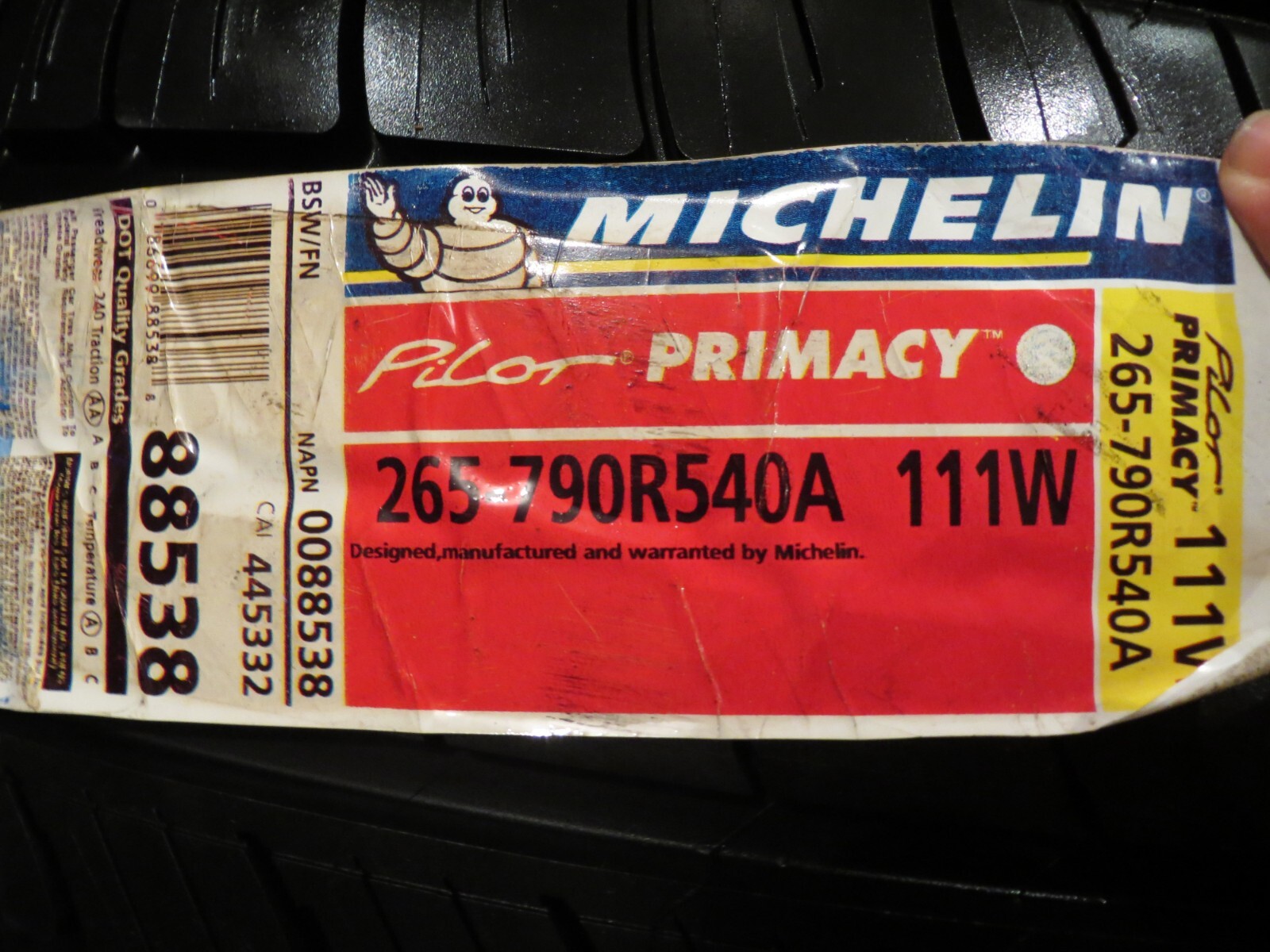 NEW 1 ONE Michelin Pilot Primacy Tire Rolls-Royce Phantom Pax 265-790R540A 111W