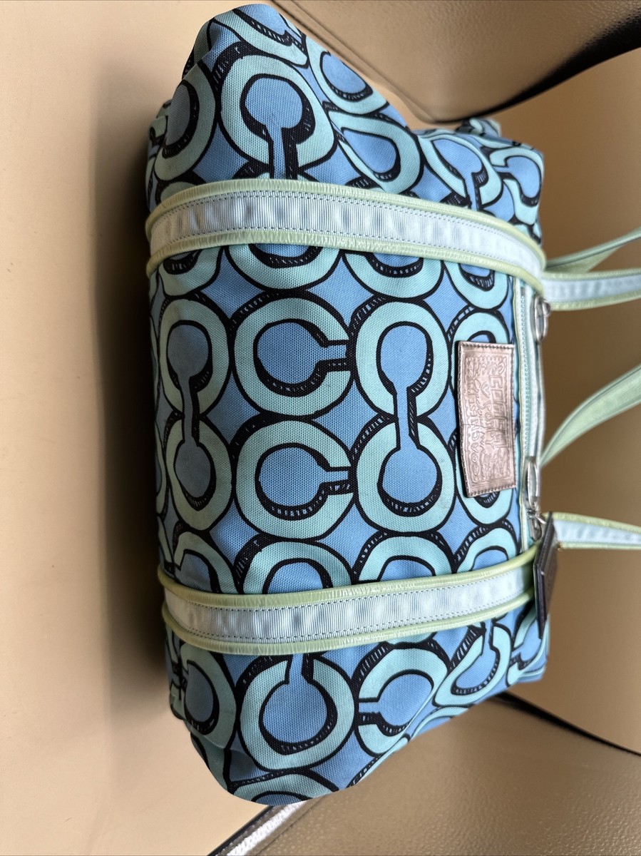 COACH 3Dオプアートグラム トートバッグ 14983 Coach Poppy 3D Op Art Glam Blue/Turquoise Tote Purse Handbag