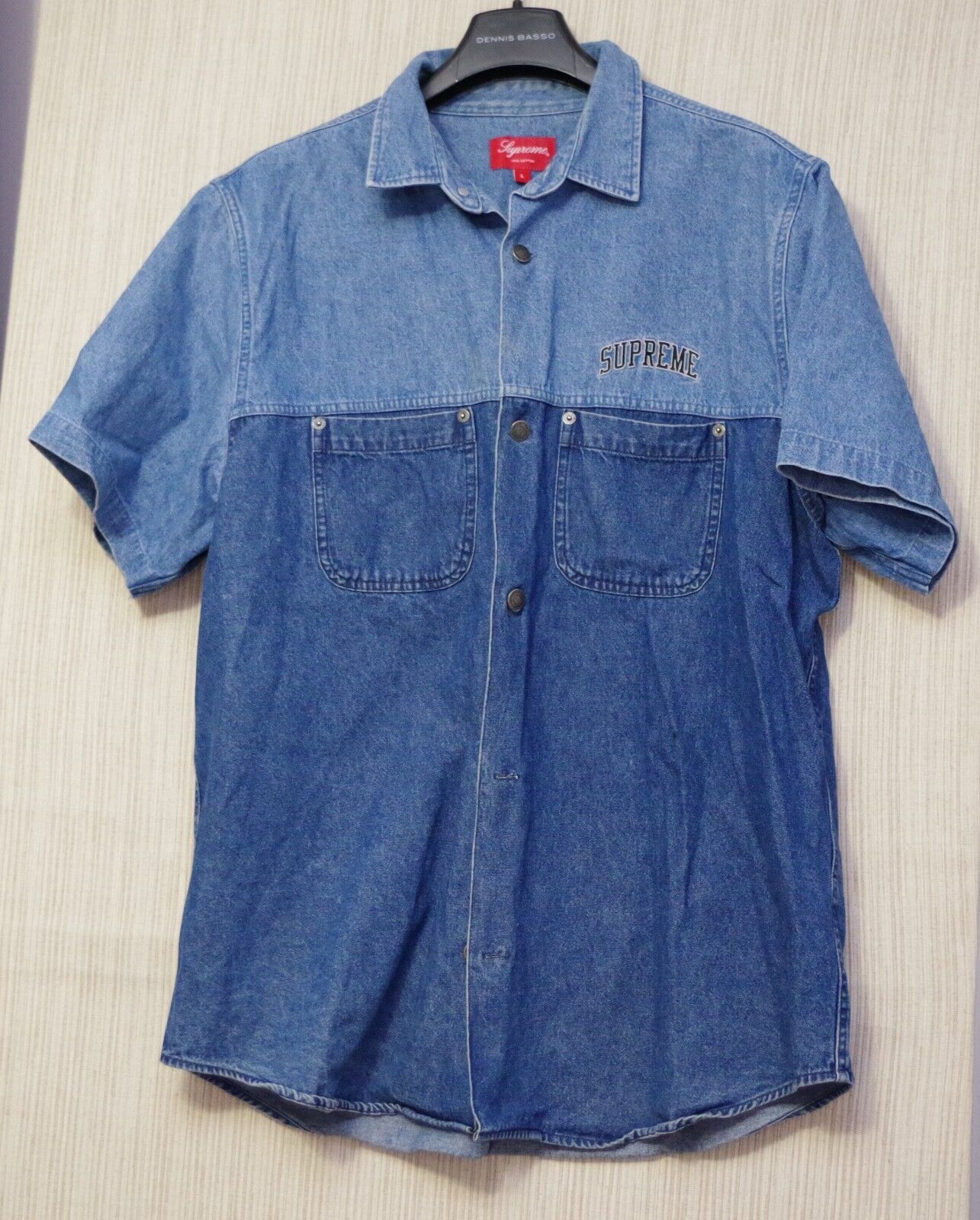 SUPREME 19SS 2-Tone Denim Short Sleeve Shirt INDIGO Size:L